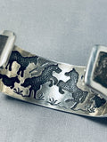 Native American One Of The Most Detailed Ever Horse Turquoise Sterling Silver Bracelet-Nativo Arts