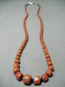 Important Chunky Coral Vintage Native American Navajo Orville Tsinnie Sterling Silver Necklace-Nativo Arts