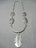 Detailed Intricate!! Navajo Sterling Silver Native American Feather Necklace-Nativo Arts