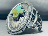 One Of The Most Unique Vintage Navajo Turquoise Cross Sterling Silver Bracelet-Nativo Arts