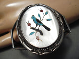 Striking Vintage Native American Navajo Turquoise Bluejay Sterling Silver Bracelet Old-Nativo Arts
