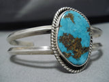 Rare Large Morenci Turquoise Vintage Native American Navajo Sterling Silver Bracelet Cuff Old-Nativo Arts
