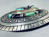 Museum Quality Technique Vintage Native American Navajo Turquoise Inlay Sterling Silver Buckle-Nativo Arts