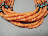 Native American Very Rare Singer Orange Coral Sterling Silver Necklace-Nativo Arts