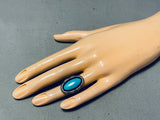 Important Vintage Native American Navajo Old Kingman Turquoise Sterling Silver Ring-Nativo Arts