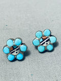 Dynamic Vintage Native American Zuni Blue Gem Turquoise Sterling Silver Earrings-Nativo Arts