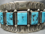One Of The Best Vintage Native American Navajo Squared Turquoise Sterling Silver Bracelet Old-Nativo Arts