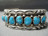 Exceptional Vintage Native American Navajo Heavy Thick Sterling Silver Turquoise Bracelet Old-Nativo Arts