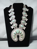 Signed Vintage Native American Navajo Royston Turquoise Sterling Silver Squash Blossom Necklace-Nativo Arts