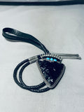 Authentic 154 Grams Vintage Native American Navajo Turquoise Arrowhead Sterling Silver Bolo Tie-Nativo Arts