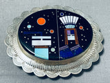 Midnight Desert Sky Vintage Native American Navajo Turquoise Sterling Silver Buckle-Nativo Arts
