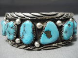 Dynamic Vintage Native American Navajo Morenci Turquoise Sterling Silver Bracelet Old-Nativo Arts