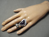 Important Hand Carved Native American Navajo Sugulite Sterling Silver Kachina Ring-Nativo Arts