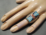 One Of The Best Vintage Native American Navajo Turquoise Lapis Inlay Sterling Silver Ring-Nativo Arts