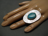 Really Huge Vintage Native American Navajo Aqua Turquoise Sterling Silver Ring Old-Nativo Arts