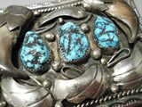 Huge Heavy 100 Gram Vintage Native American Navajo Turquoise Sterling Silver Buckle Old-Nativo Arts