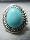 Big Domed Turquoise Vintage Native American Navajo Sterling Silver Ring Old-Nativo Arts