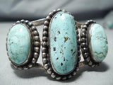 Amazing Vintage Native American Navajo 3 Kingman Turquoise Sterling Silver Bracelet-Nativo Arts
