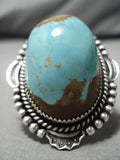 One Of Biggest Vintage Native American Navajo Domed #8 Turquoise Sterling Silver Ring- Huge!!-Nativo Arts