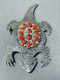One Of The Most Unique Ever Native American Navajo Coral Sterling Silver Toad Pin-Nativo Arts