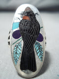 Fascinating Zuni Jet Sterling Silver Blackbird Ring Native American-Nativo Arts