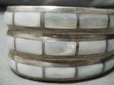 Superior Vintage Zuni Native American Navajo Sterling Silver Pearl Inlay Bracelet-Nativo Arts