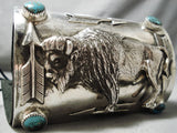 Crazy Intricate Native American Navajo Turquoise Sterling Silver Buffalo Ketoh Bracelet-Nativo Arts