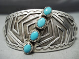 Incredible Technique!! Vintage Native American Navajo Slanted Turquoise Sterling Silver Bracelet-Nativo Arts