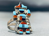 Tremendous Vintage Native American Zuni Turquoise Sterling Silver Kachina Ring-Nativo Arts