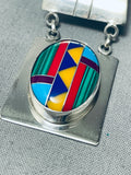 Longer Vintage Southwest Turquoise Inlay Sterling Silver Necklace-Nativo Arts