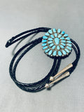 Brilliant Vintage Native American Navajo Signed Turquoise Cluster Sterling Silver Bolo-Nativo Arts