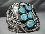 One Of Best Vintage Native American Navajo Leaf Sterling Silver Garden Turquoise Bracelet Old-Nativo Arts