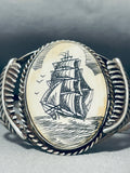 Native American Completely Hand Carved Vintage Navajo Sterling Silver Bracelet-Nativo Arts