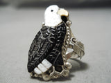 Detailed Intricate!! Zuni Native American Sterling Silver Beald Eagle Ring-Nativo Arts