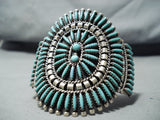 Signed Vintage Native American Zuni Blue Gem Turquoise Needlepoint Sterling Silver Bracelet-Nativo Arts