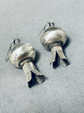 Adorable Native American Navajo Sterling Silver Squash Blossom Earrings-Nativo Arts