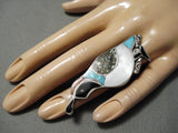 One Of The Best Vintage Native American Zuni Turquoise Sterling Silver Quail Ring Old-Nativo Arts