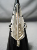 Detailed Vintage Navajo Sterling Silver Feather Ring Native American-Nativo Arts