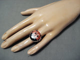 Beautiful Navajo Spiny Oyster Ladybug Sterling Silver Ring Native American-Nativo Arts