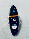 Cosmic Native American Navajo Turquoise Coral Sterling Silver Ring-Nativo Arts