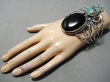 Huge Bug Vintage Native American Navajo Spiderweb Turquoise Sterling Silver Bracelet Old-Nativo Arts