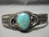 Rare Vintage Native American Navajo Domed #8 Turquoise Sterling Silver Bracelet Old Cuff-Nativo Arts