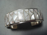 One Of The Most Intricate Vintage Native American Zuni Mother Pearl Sterling Silver Bracelet-Nativo Arts