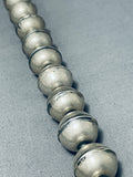 102 Gram Fabulous Vintage Native American Navajo Sterling Silver Handmade Bead Necklace-Nativo Arts