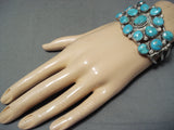 Stunning Vintage Native American Zuni 15 Blue Gem Turquoise Sterling Silver Bracelet-Nativo Arts