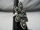 Very Old Green Mine Turquoise Vintage Native American Navajo Sterling Silver Ring Old-Nativo Arts