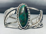Green Turquoise Jungle Leaf Vintage Native American Navajo Sterling Silver Bracelet-Nativo Arts