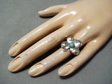 Detailed Vintage Native American Navajo Turquoise Butterfly Sterling Silver Ring-Nativo Arts