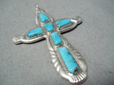 Wonderful Native American Zuni Blue Diamond Turquoise Sterling Silver Cross Pendant-Nativo Arts