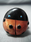 Adorable Native American Navajo Spiny Oyster, Jet Sterling Silver Ring Ladybug-Nativo Arts